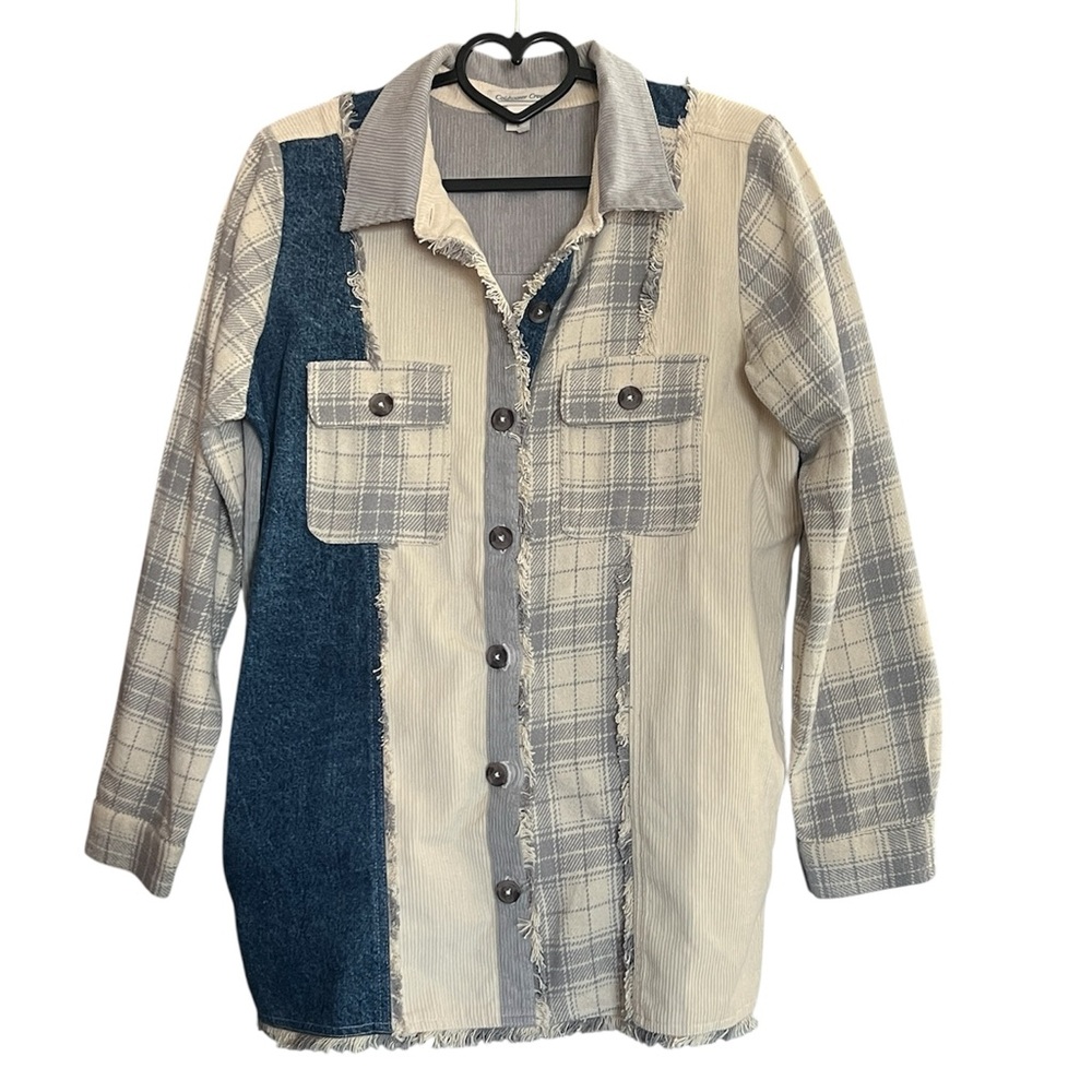 Coldwater Creek Pieced Plaid, Corduroy & Denim Shacket Jacket NWOT